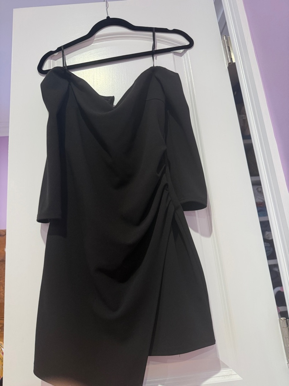 Lulu's Black Off-Shoulder Draped Mini Dress